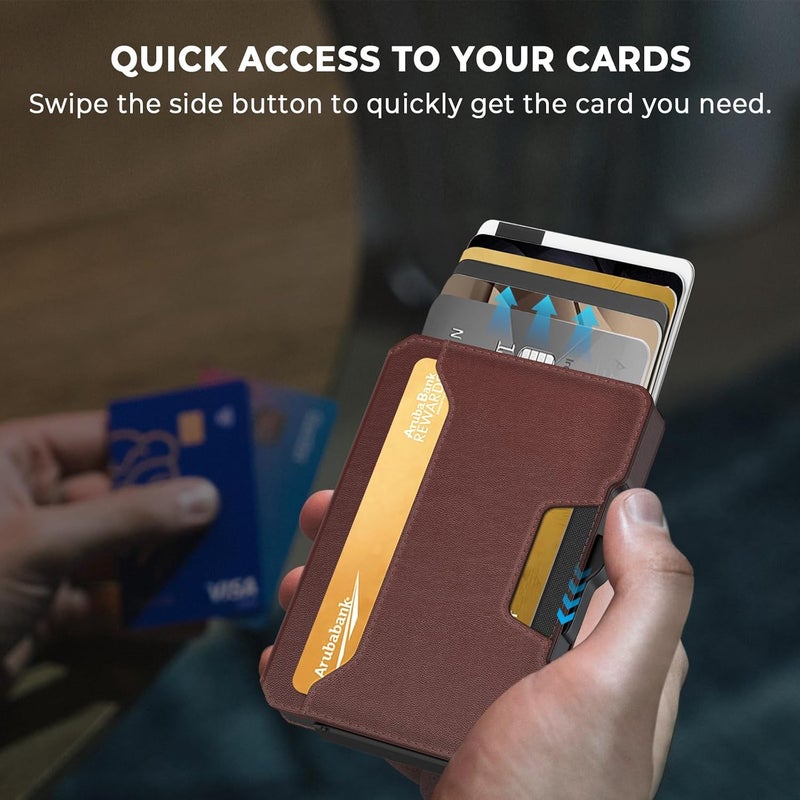 BESSIO Slim Wallet for Men - Minimalist Mens Wallet with Money Clip, Aluminum Pop Up Card Case and Leather Slots Credit Card Holder RFID Blocking Wallet for Men with Gift Box - Image 3